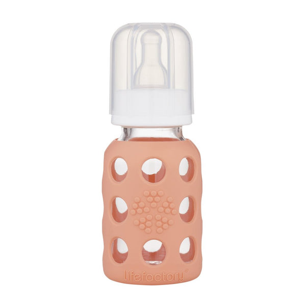 Lifefactory 4 oz Glass Baby Bottle with Protective Silicone Sleeve, Cantalope