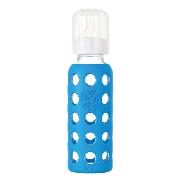 Lifefactory 9 oz Glass Baby Bottle with Silicone Sleeve, Ocean