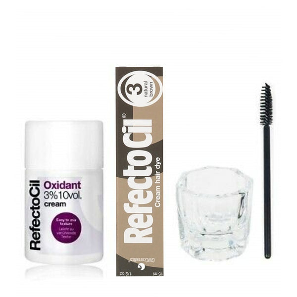 Refectocil Bundle; Cream Oxidant 3%, Mascara Brush, Mixing Jar & Color Tint 15ml- NATURAL BROWN